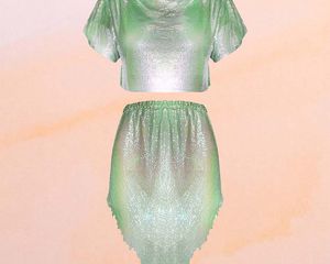 Green chainmail skirt and top