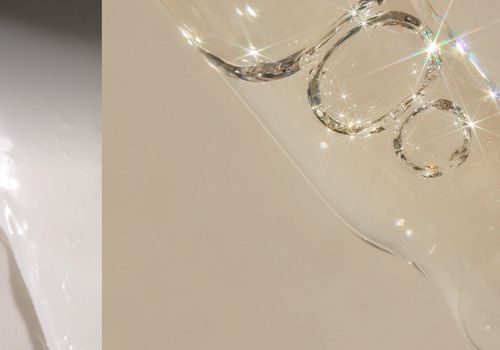 collage of a lotion product and a vial with a serum in it